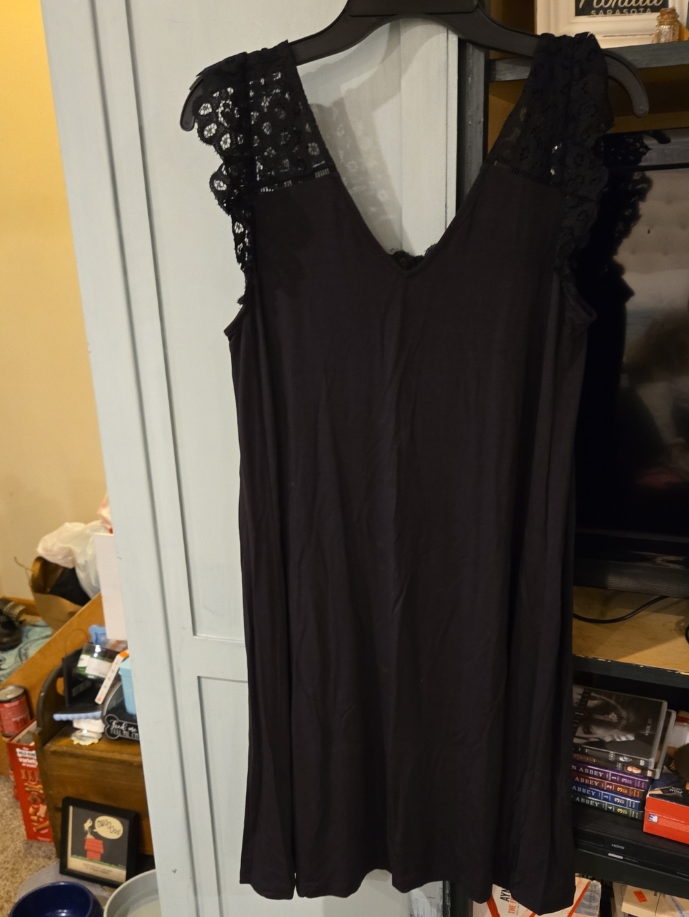 LOFT Black Lace-Trim V-Neck Slip